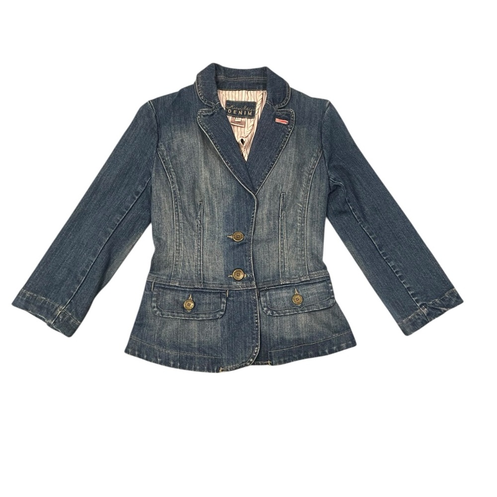 Karen Millen Vintage Blue Jean Jacket Size 4 Peacoat Style
